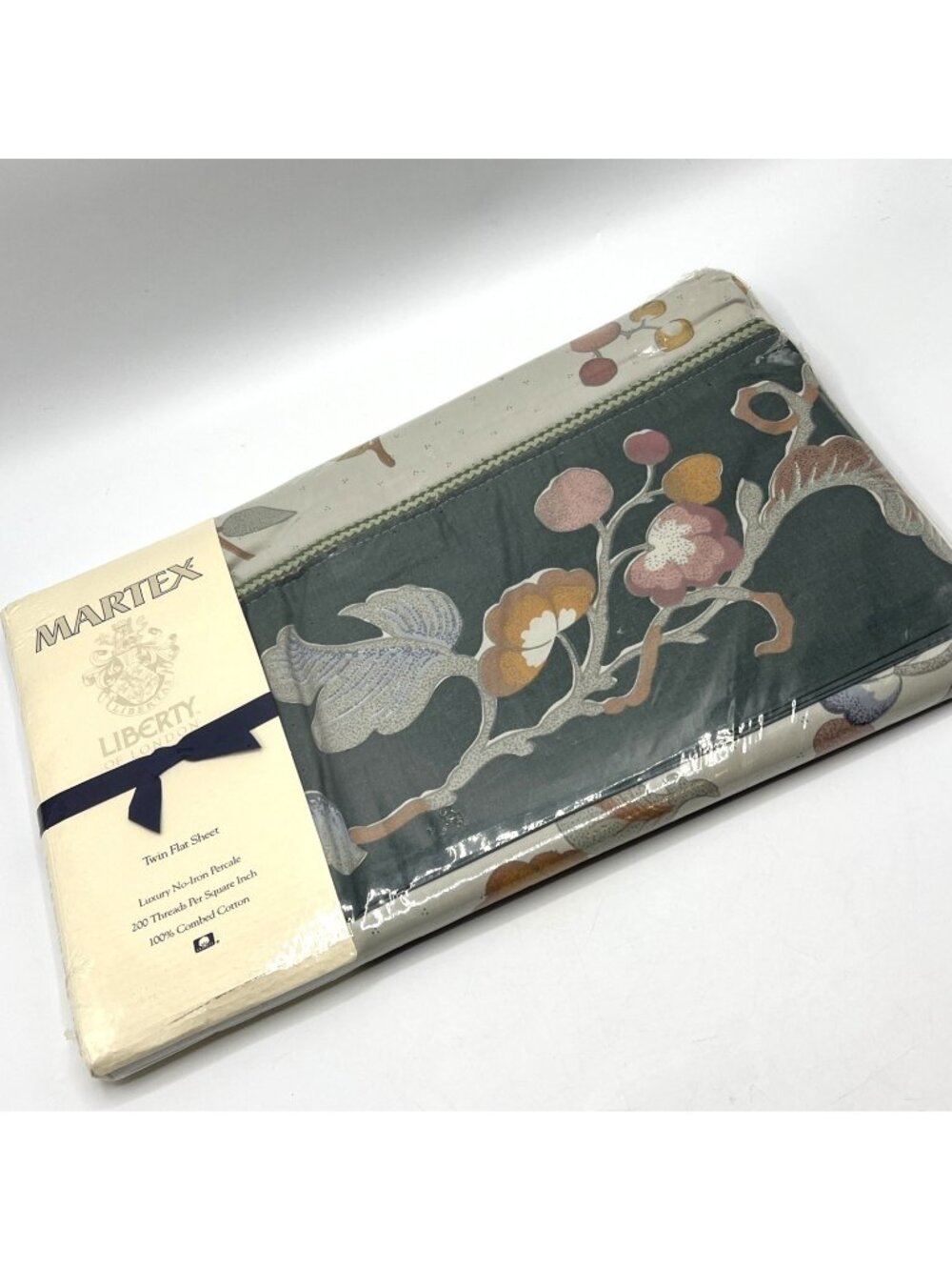Martex Liberty of London Twin Flat Sheet Dalian Green Floral Vintage 1980s